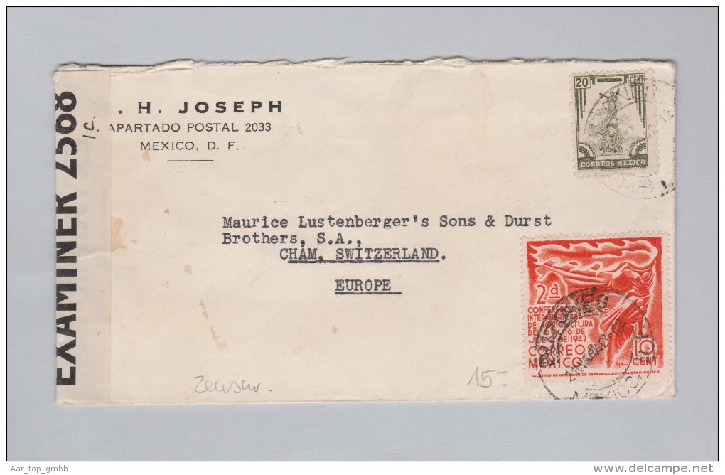 Mexico 1942-08-21 Zensur Brief Nach Cham ZG - Mexique