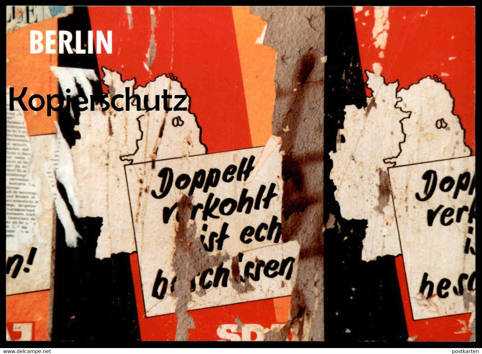 ÄLTERE POSTKARTE BERLINER MAUER THE WALL LE MUR BERLIN DOPPELT VERKOHLT KOHL SPD WERBUNG Art Ansichtskarte Cpa Postcard - Mur De Berlin