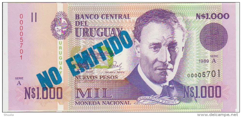 Uruguay 1000  Pesos 1989 Pick 67A UNC Blu - Uruguay