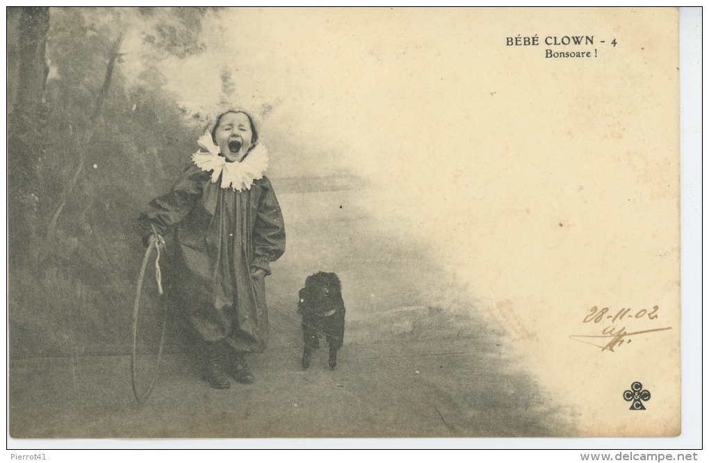 ENFANTS - DOG - Jolie Carte Fantaisie Petit Garçon BÉBÉ CLOWN Avec Chien Et Cerceau - Portraits