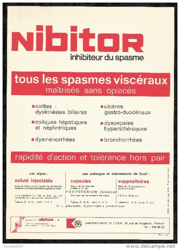 NIBITOR . INHIBITEUR DU SPASME . - Publicités