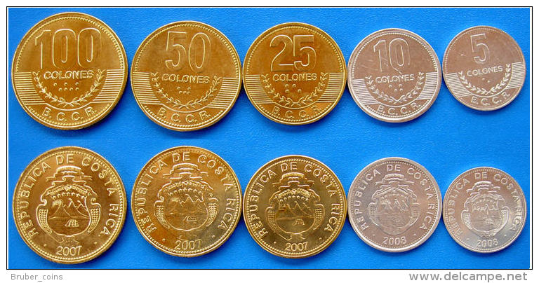 COSTA RICA SERIE 5 MONETE 100-50-10-25-5 COLONES FDC UNC - Costa Rica