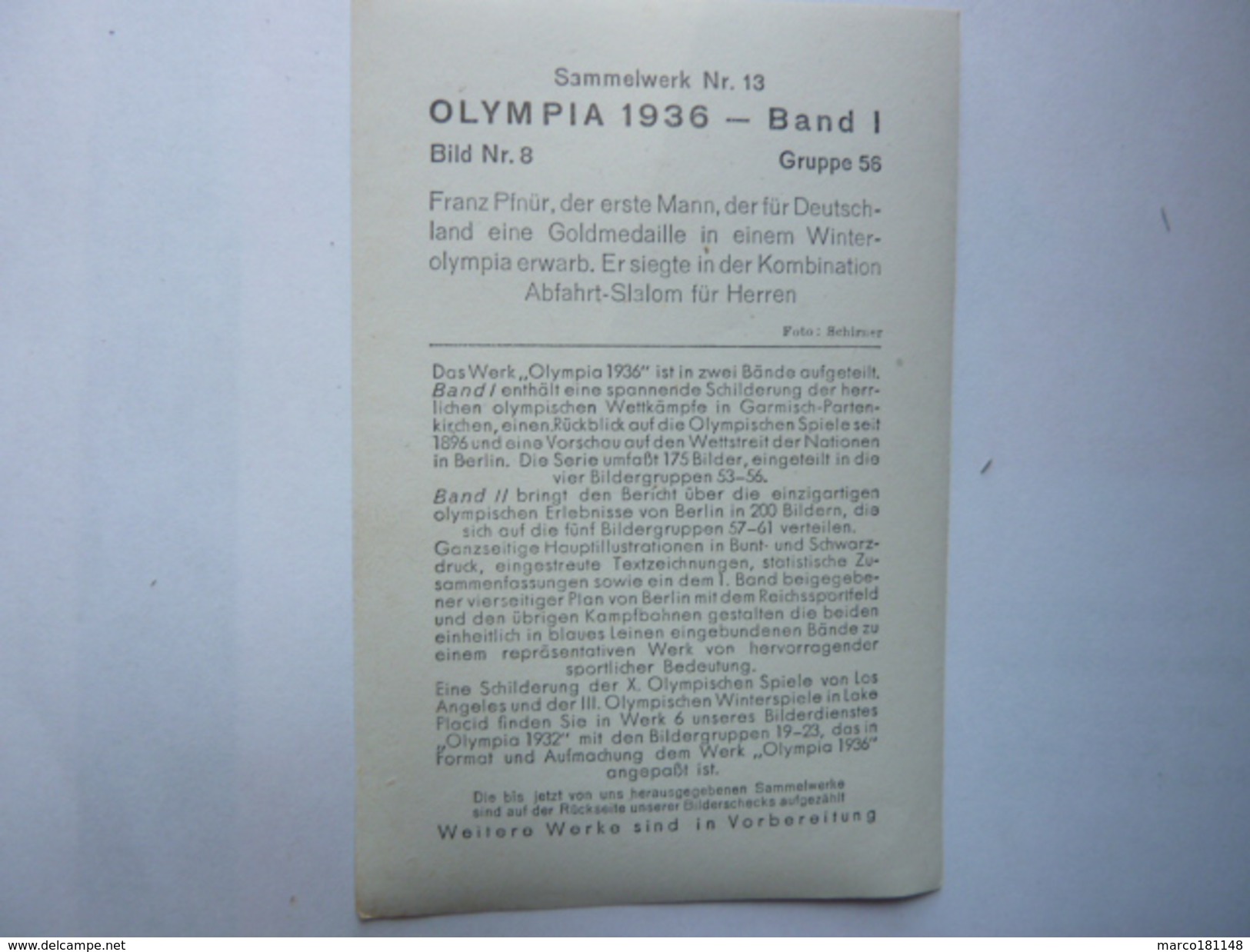 OLYMPIA 1936 - Band 1 - Bild Nr 8 Gruppe 56 - Franz Pfnür - Sport