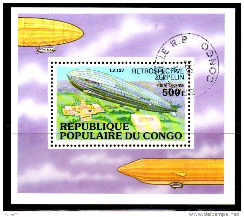 BIG43 - CONGO 1977 - ZEPPELIN - AIRSHIP - LZ 127 - USATO . SHEET - Gebraucht