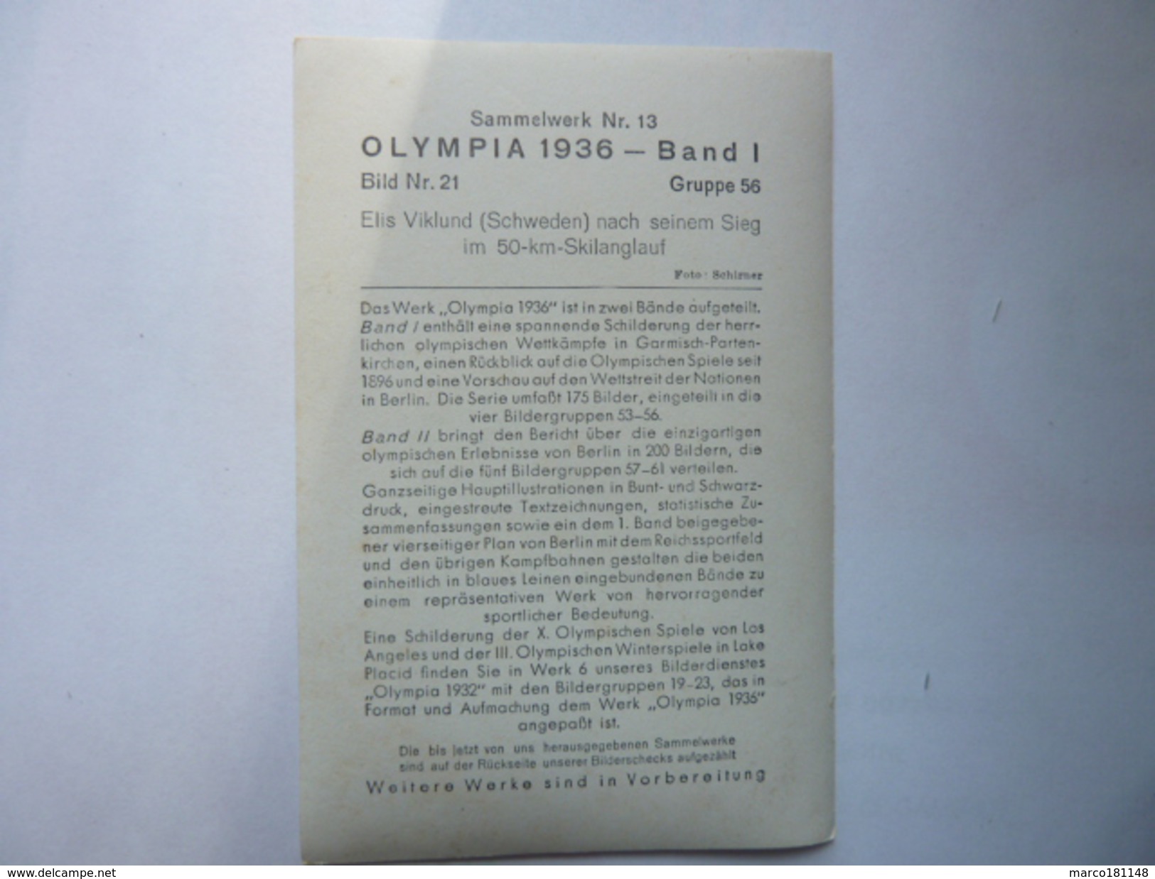 OLYMPIA 1936 - Band 1 - Bild Nr 21 Gruppe 56 - Elis Viklund Suède - Sport