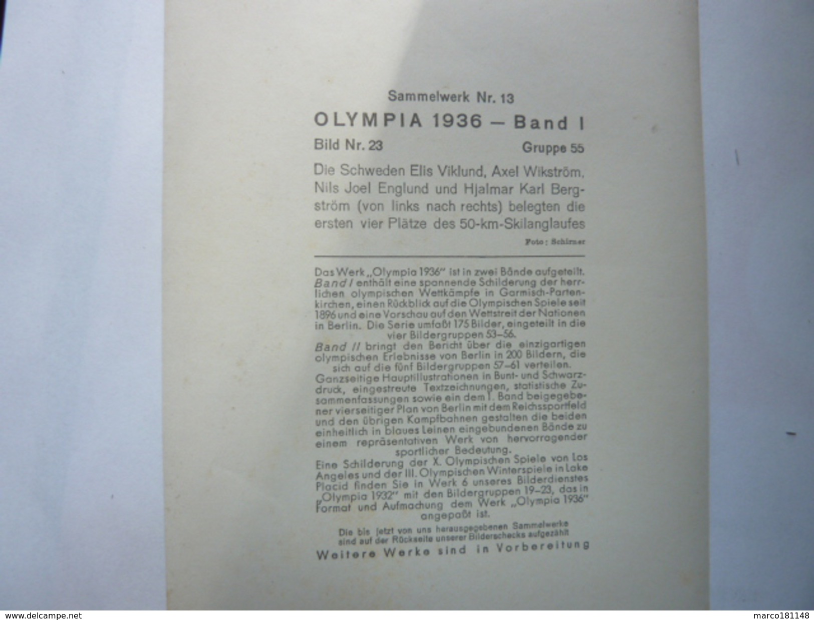 OLYMPIA 1936 - Band 1 - Bild Nr 23 Gruppe 55 - Les Suédois : Viklund Wilkström Englund Bergström - Sport