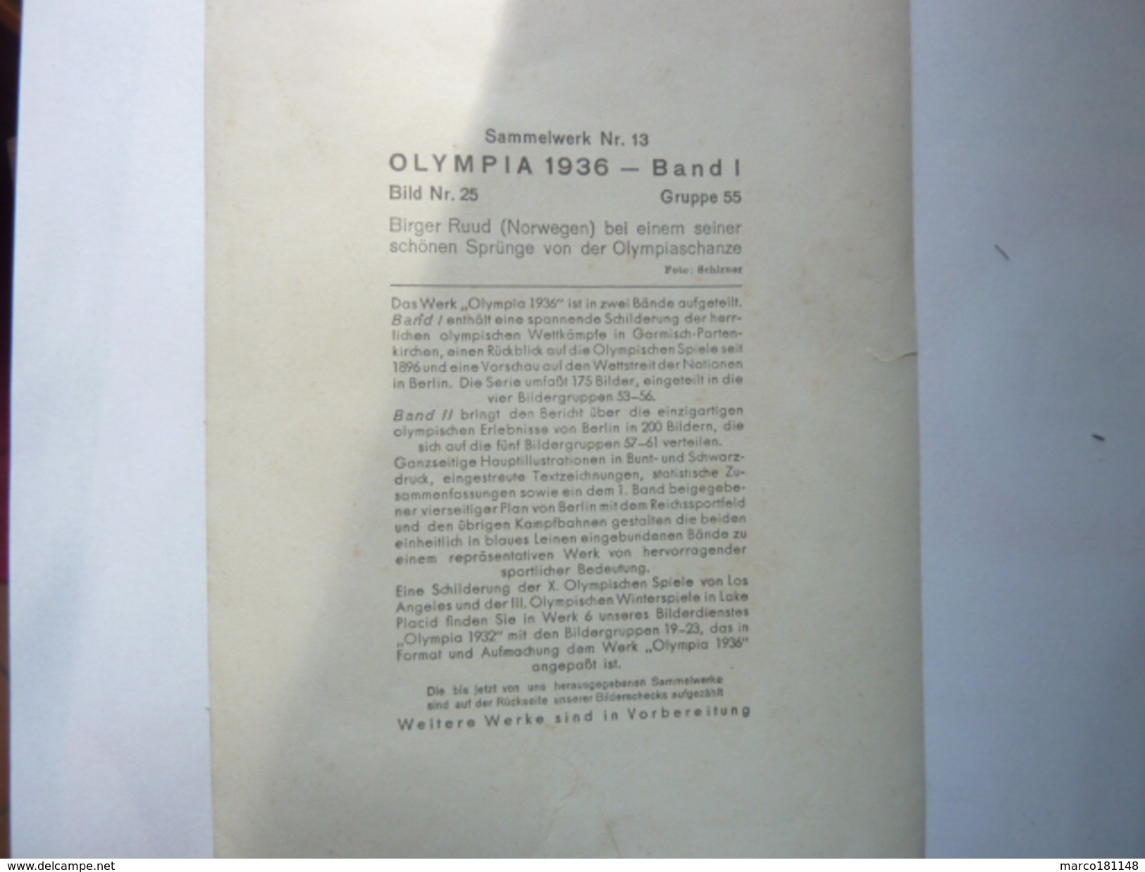 OLYMPIA 1936 - Band 1 - Bild Nr 25 Gruppe 55 - Birger Ruud Norvège - Sport