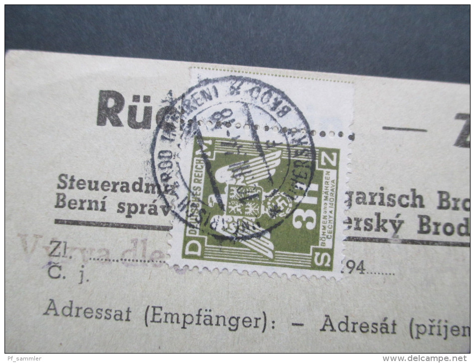 DR / Böhmen Und Mähren 1944 Dienst Nr. 10 EF Frankierter Rückschein! Korytna / Niwnitz. Randstück Rechts! - Lettres & Documents