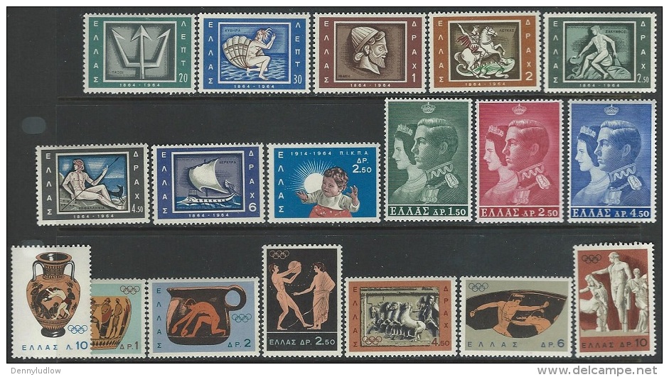 Greece    1964  Sc#793-800, 803-12   4 Sets  MLH*   2016 Scott  Value $7.25 - Ungebraucht