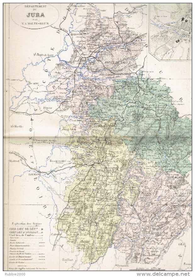 CARTE GEOGRAPHIQUE 1880 FRANCE DEPARTEMENT DU JURA PLAN DE LONS LE SAUNIER PAR MALTE BRUN - Cartes Géographiques