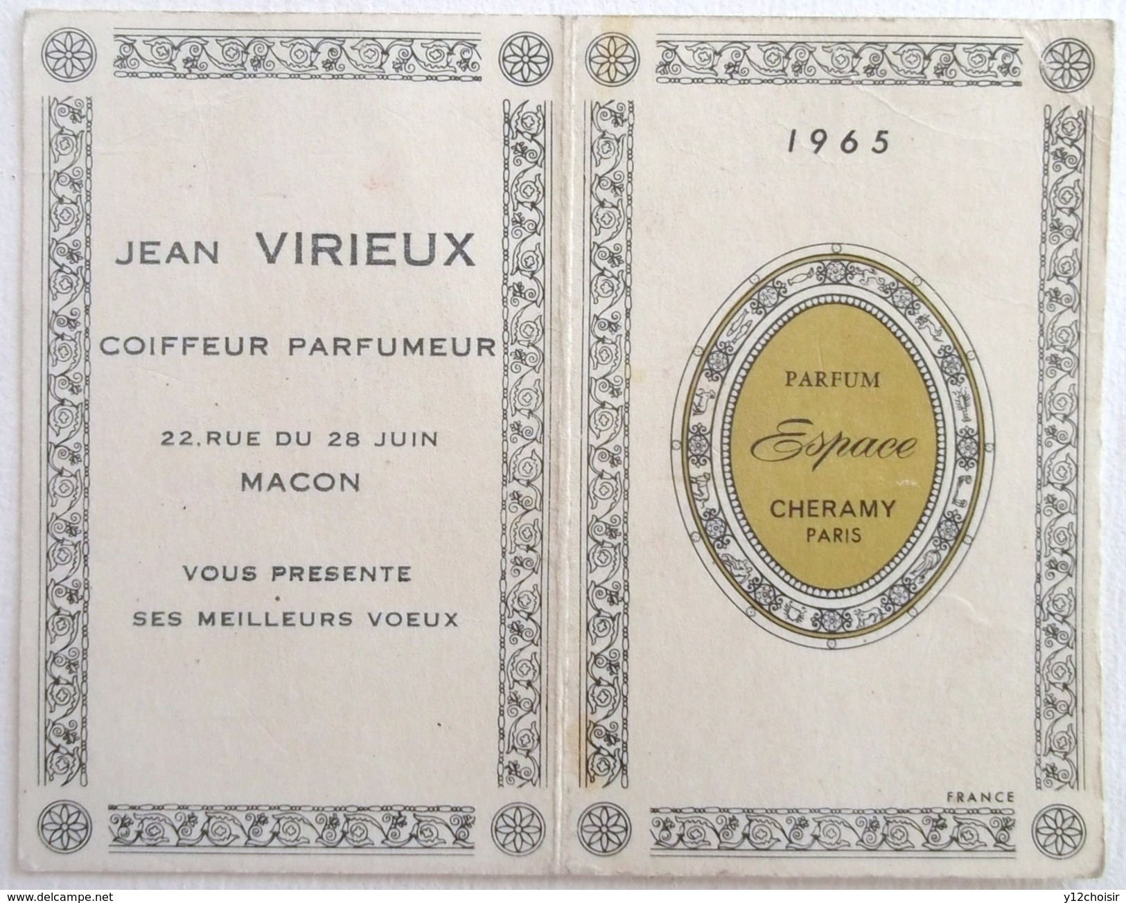 CALENDRIER 1965 PETIT FORMAT . PARFUM ESPACE CHERAMY PARIS . JEAN VIRIEUX COIFFEUR PARFUMEUR MACON - Big : 1961-70