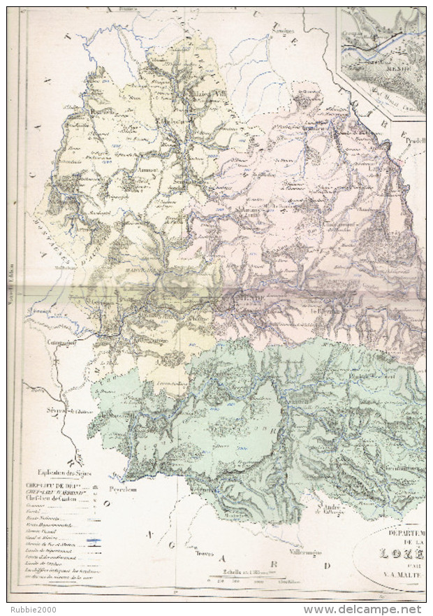 CARTE GEOGRAPHIQUE 1880 FRANCE DEPARTEMENT DE LA LOZERE PLAN DE MENDE PAR MALTE BRUN - Cartes Géographiques