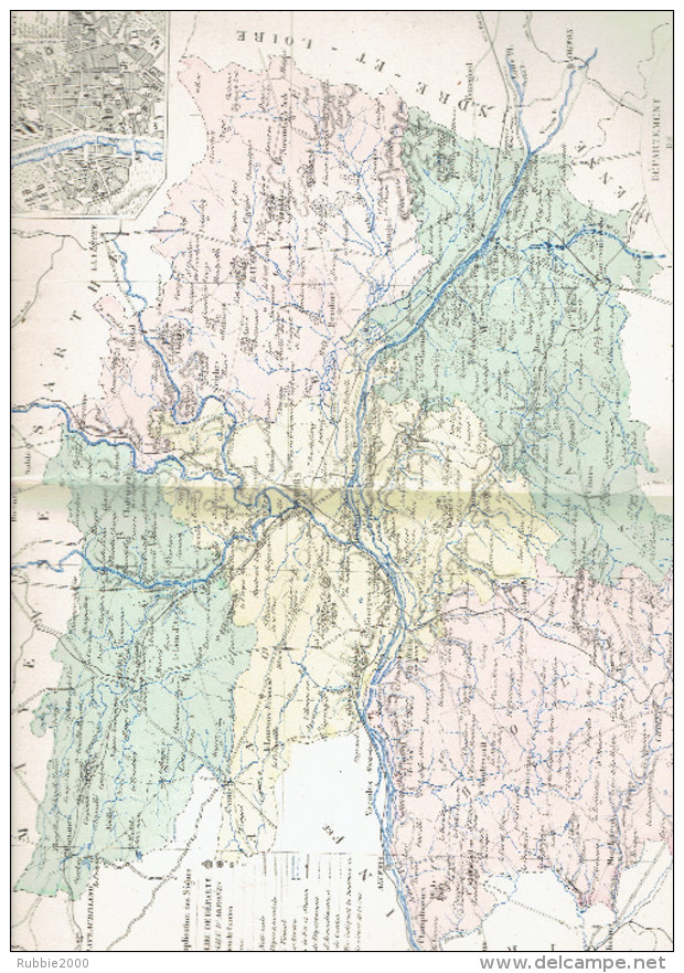 CARTE GEOGRAPHIQUE 1880 FRANCE DEPARTEMENT DU MAINE ET LOIRE PLAN D ANGERS PAR MALTE BRUN - Cartes Géographiques