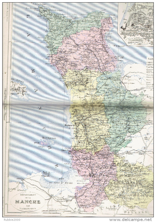 CARTE GEOGRAPHIQUE 1880 FRANCE DEPARTEMENT DE LA MANCHE PLAN DE SAINT LO PAR MALTE BRUN - Cartes Géographiques