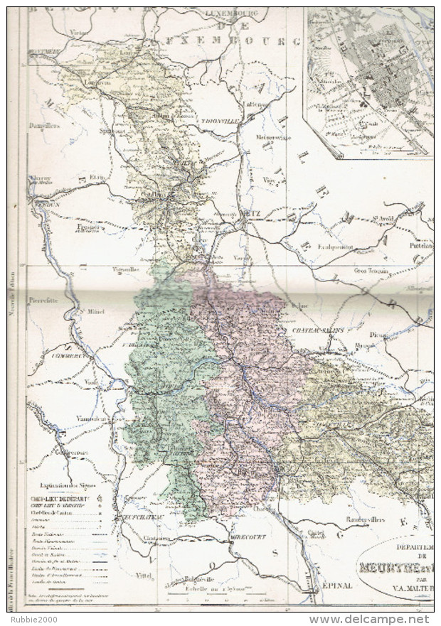 CARTE GEOGRAPHIQUE 1880 FRANCE DEPARTEMENT DE LA MEURTHE ET MOSELLE PLAN DE NANCY PAR MALTE BRUN - Cartes Géographiques