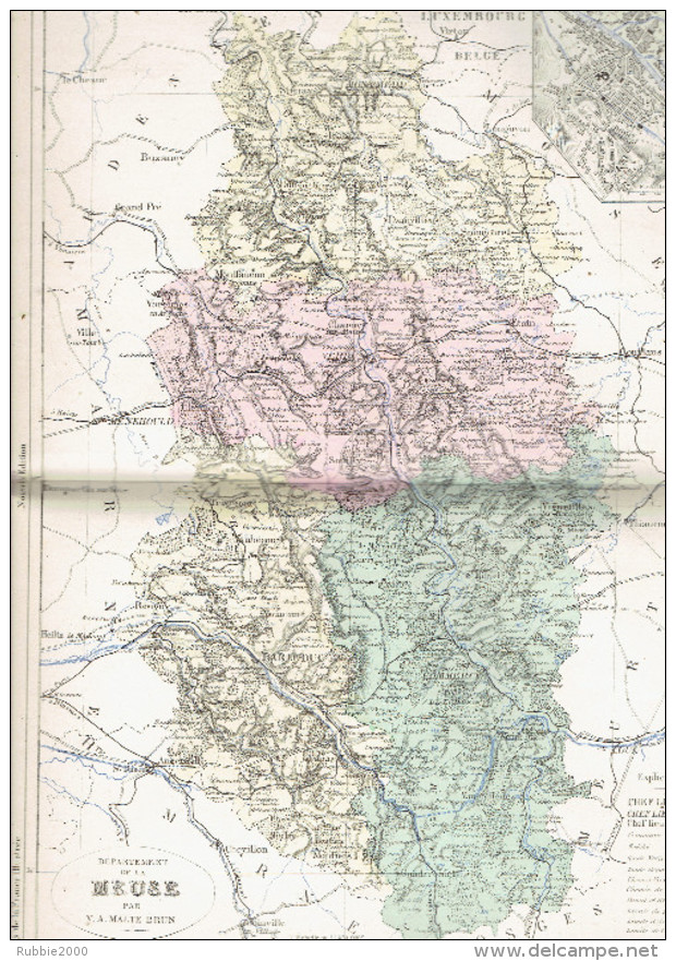 CARTE GEOGRAPHIQUE 1880 FRANCE DEPARTEMENT DE LA MEUSE PLAN DE BAR LE DUC PAR MALTE BRUN - Cartes Géographiques