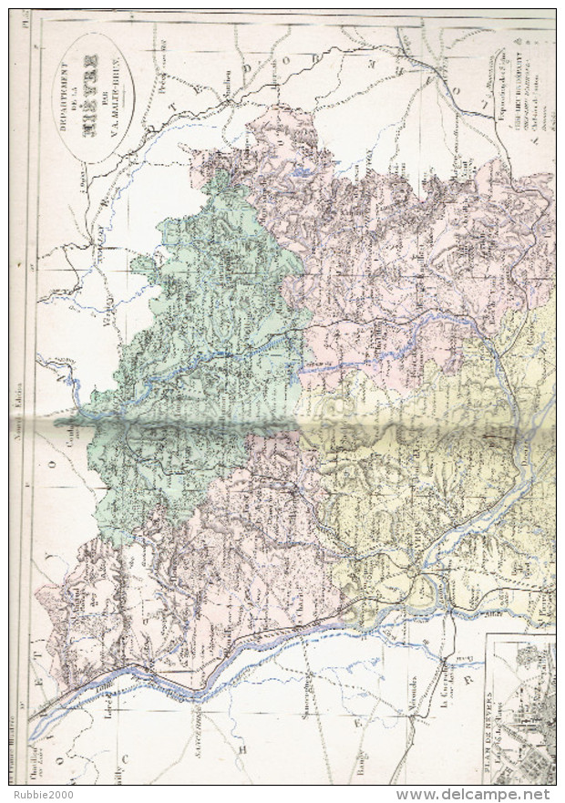 CARTE GEOGRAPHIQUE 1880 FRANCE DEPARTEMENT DE LA NIEVRE PLAN DE NEVERS PAR MALTE BRUN - Cartes Géographiques