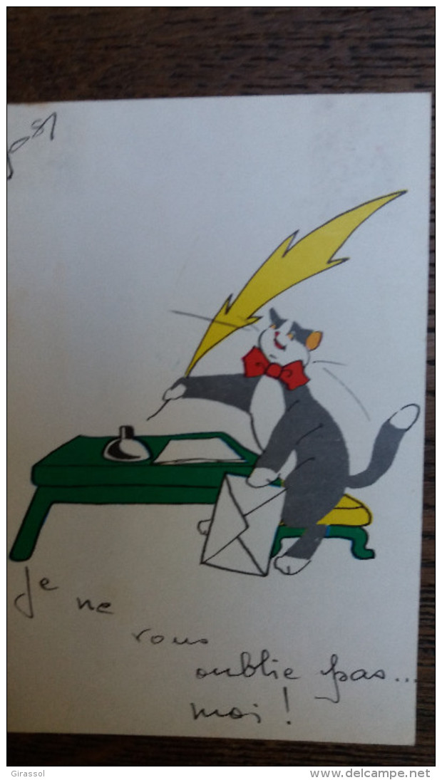 CPSM CHAT DESSIN JOSY ECRITURE PLUME JE NE VOUS OUBLIE PAS MOI - Katten