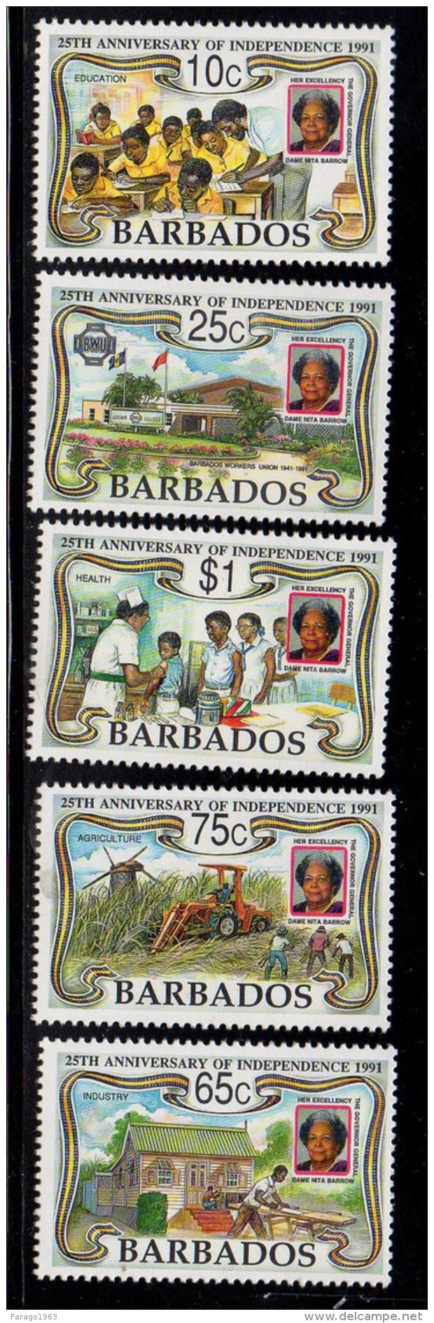 1991 Barbados  Independence Health Education Agriculture  Complete Set Of 5 MNH - Barbados (1966-...)