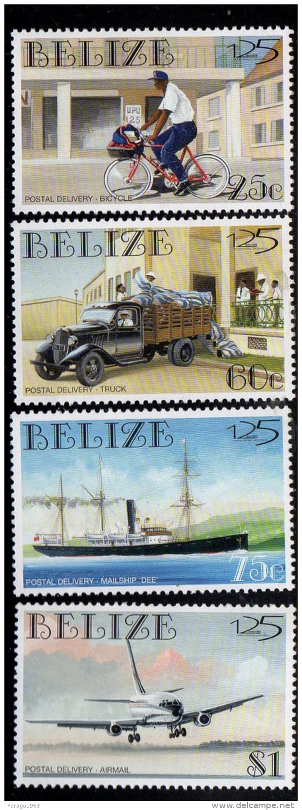 1999 Belize UPU Transport Bicycle Ship Plane Complete Set Of 4 MNH - Belize (1973-...)