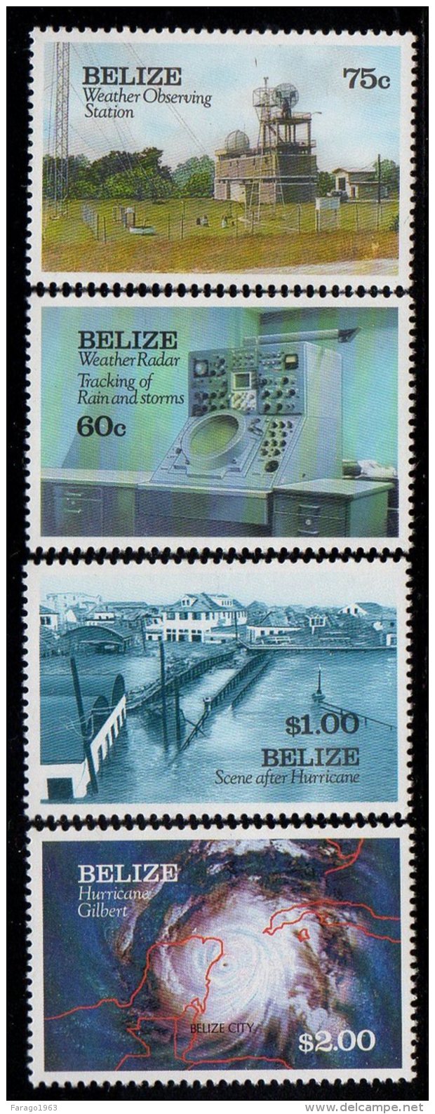 1991 Belize Hurricane Weather  Complete Set Of 4 MNH - Belize (1973-...)