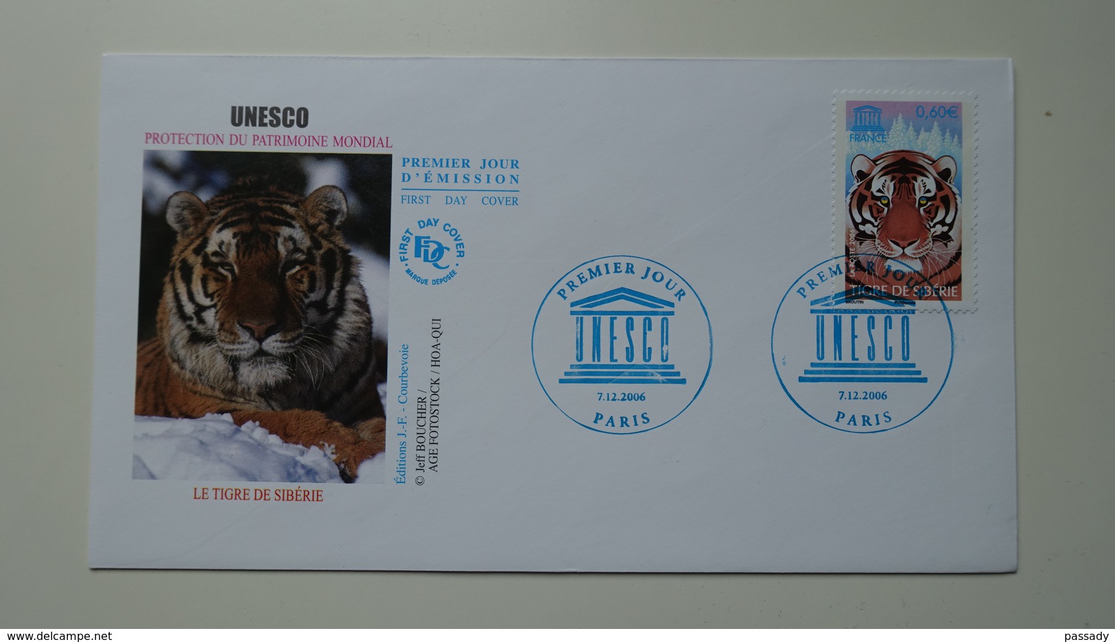 FRANCE FDC 1 Enveloppe 1er Premier Jour UNESCO 2006 Tigre De Sibérie - Timbre Poste - 2000-2009