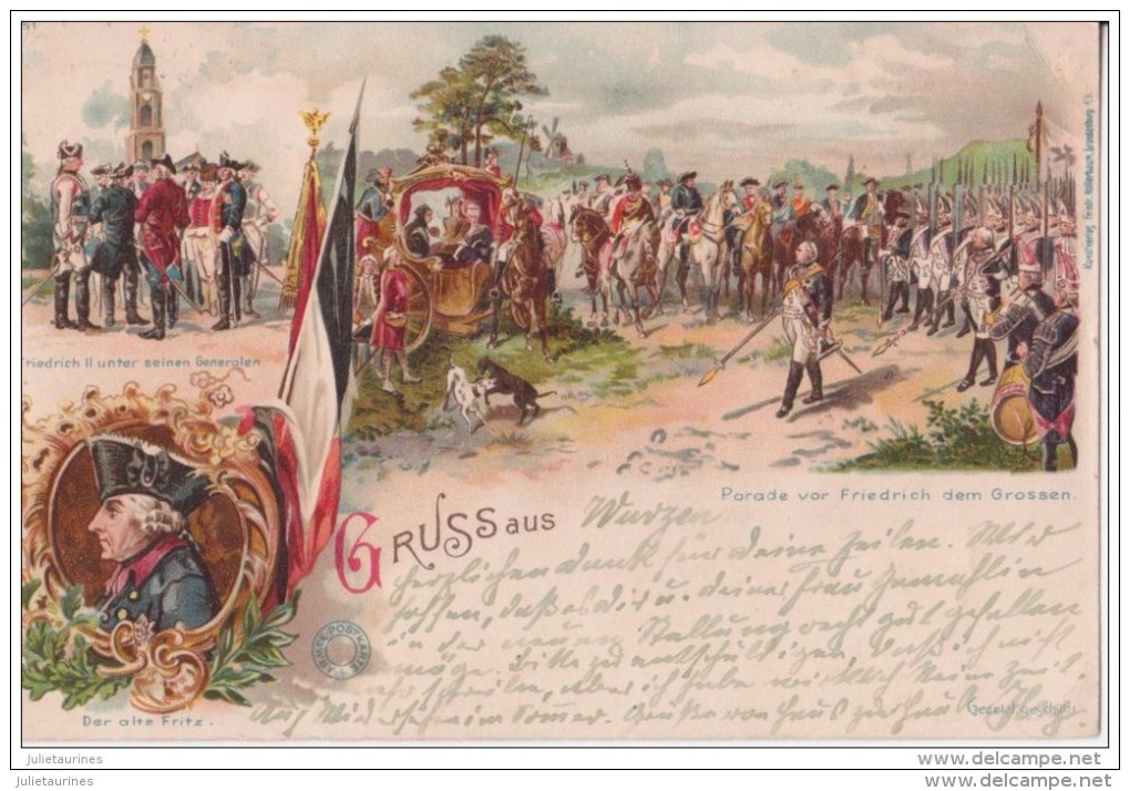 ALLEMAGNE MILITAIRE SAXE GRUSS AUS PARADE VOR FRIEDRICH DEM GROSSEN 1899 CPA BON ÉTAT - Wurzen