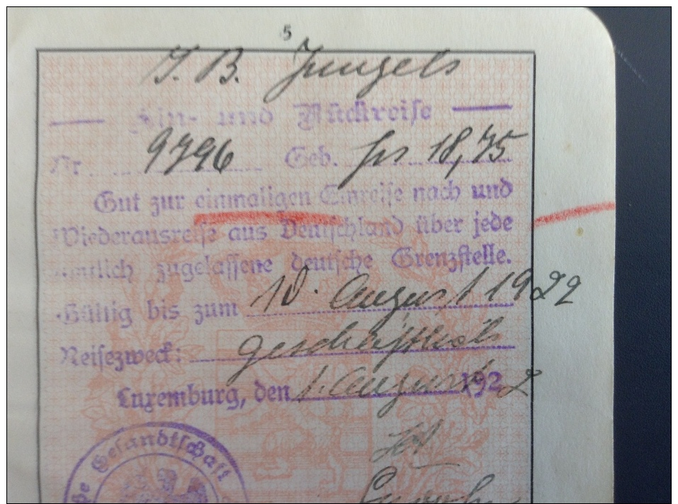 LUXEMBOURG - LUXEMBURG - AUS DEM JAHRE 1922 PASSPORT - AUSWEIS - Autres & Non Classés