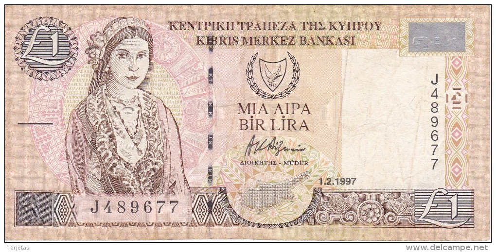 BILLETE DE CHIPRE DE 1 LIRAS DEL AÑO 1997 (BANKNOTE) - Chipre