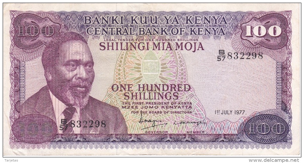 BILLETE DE KENIA DE 100 SHILINGI DEL AÑO 1977 (BANK NOTE) - Kenia