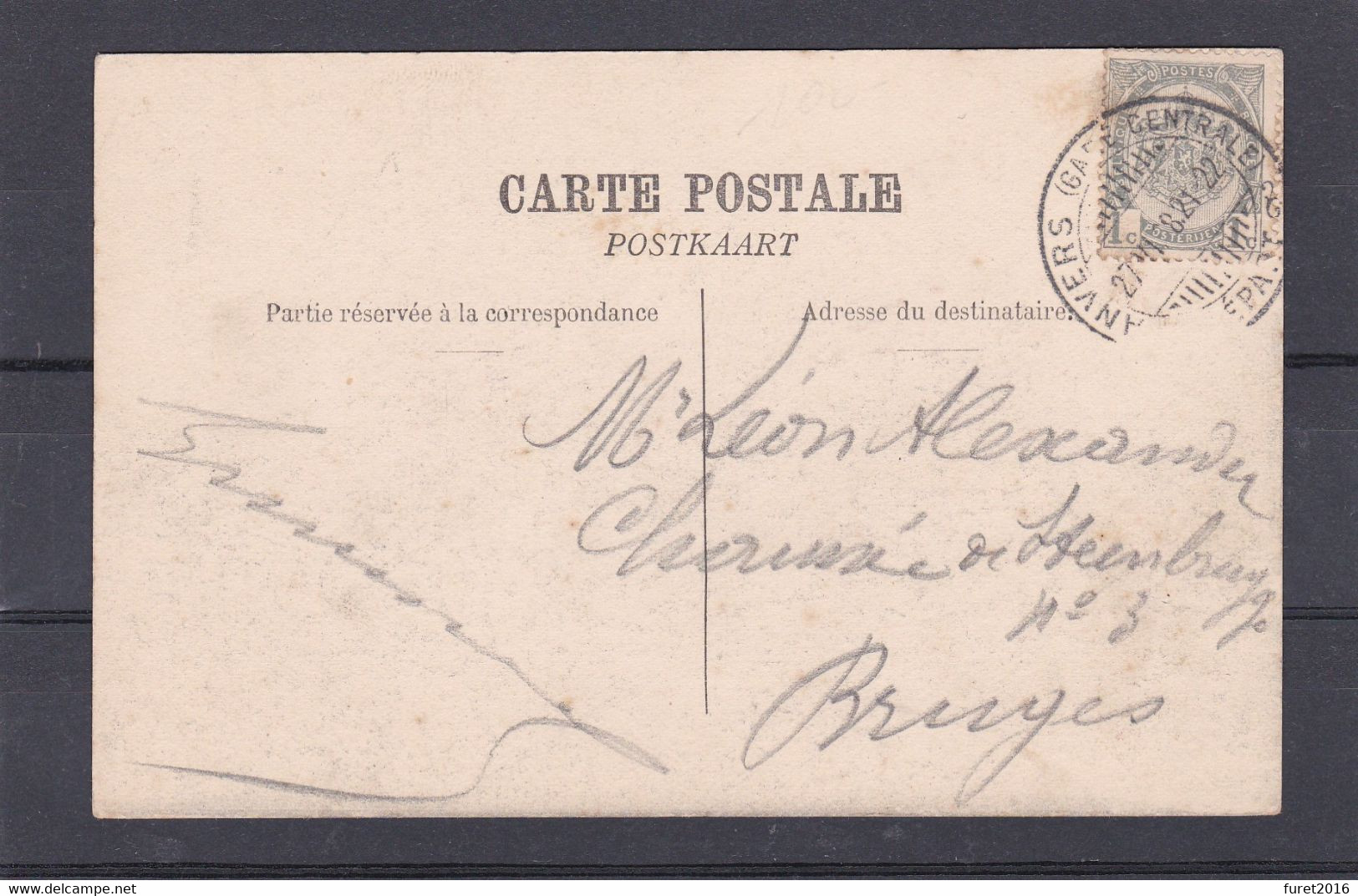 N° 81 / Carte CACHET A PONT Anvers Gare Centrale Départ - 1869-1888 Lion Couché