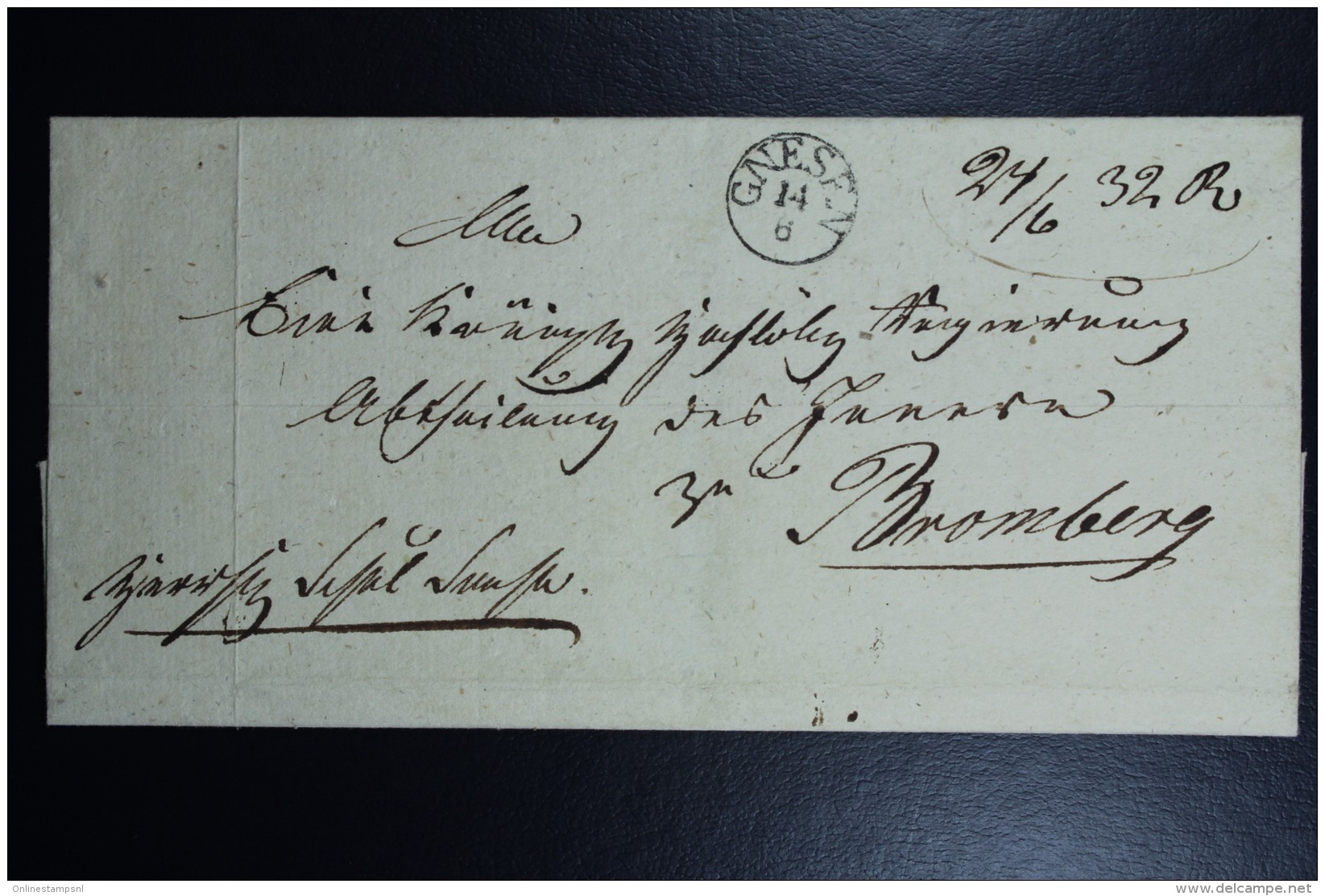 Poland: Letter 1832 Gnesen Gniezno CDS 14/6 To Bromberg Backstamped Seal Kon. Fr. Land Amt. Gnesen (Royal Post Office) - ...-1860 Voorfilatelie