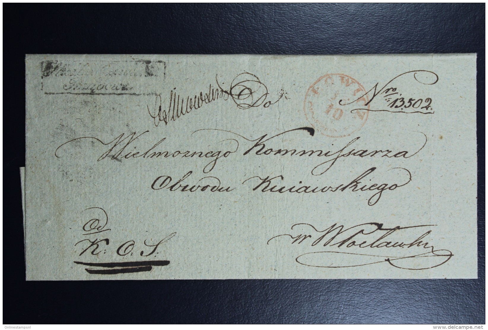 Poland: Cover Approx 1837 Lowicz Red CDS To Wloclawek Black Box Official Business Black Seal On Back - ...-1860 Voorfilatelie