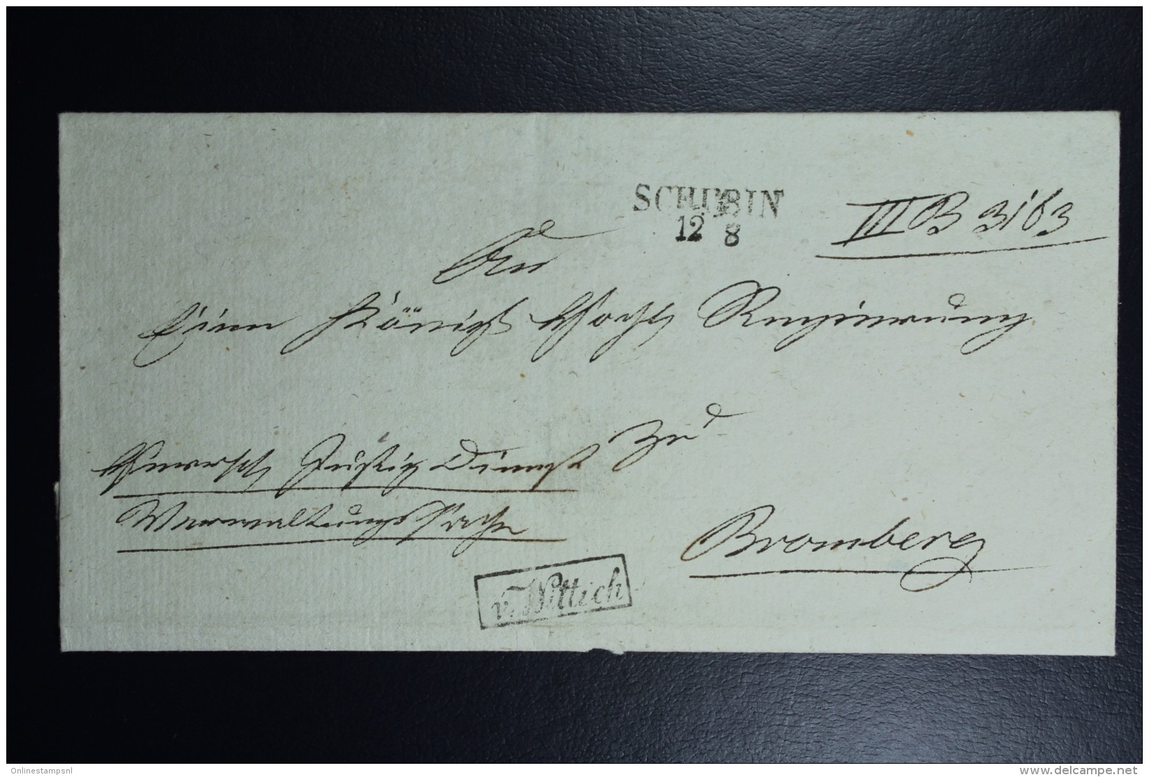 Poland: Letter 1840 Schubin Szubin Line Postmark To Bromberg Bydgoszcz Boxed  V.Wittich Back Kon Fr.Land Stadt Schubin + - ...-1860 Prefilatelia