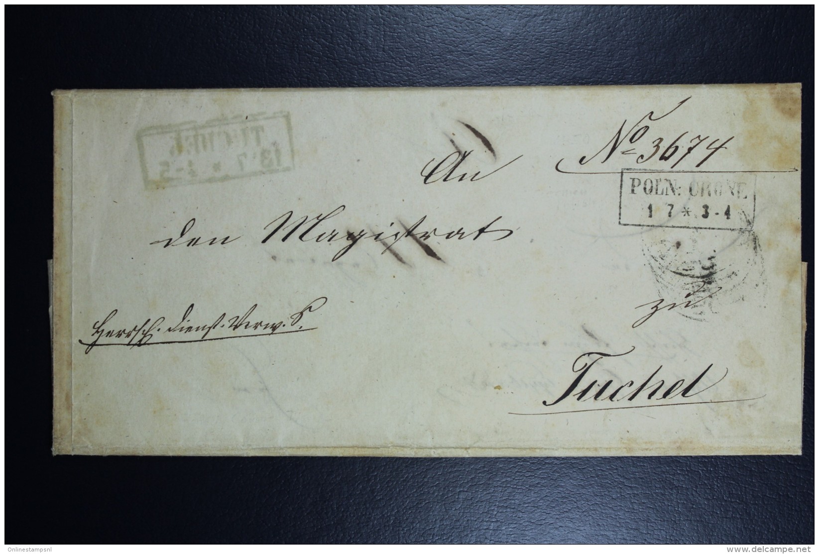 Poland: Letter 1850 Double Use Poln:Crone To Tuchel Tuchola, Prussian Cancel Turned Around And Used From Tuchel - ...-1860 Prefilatelia