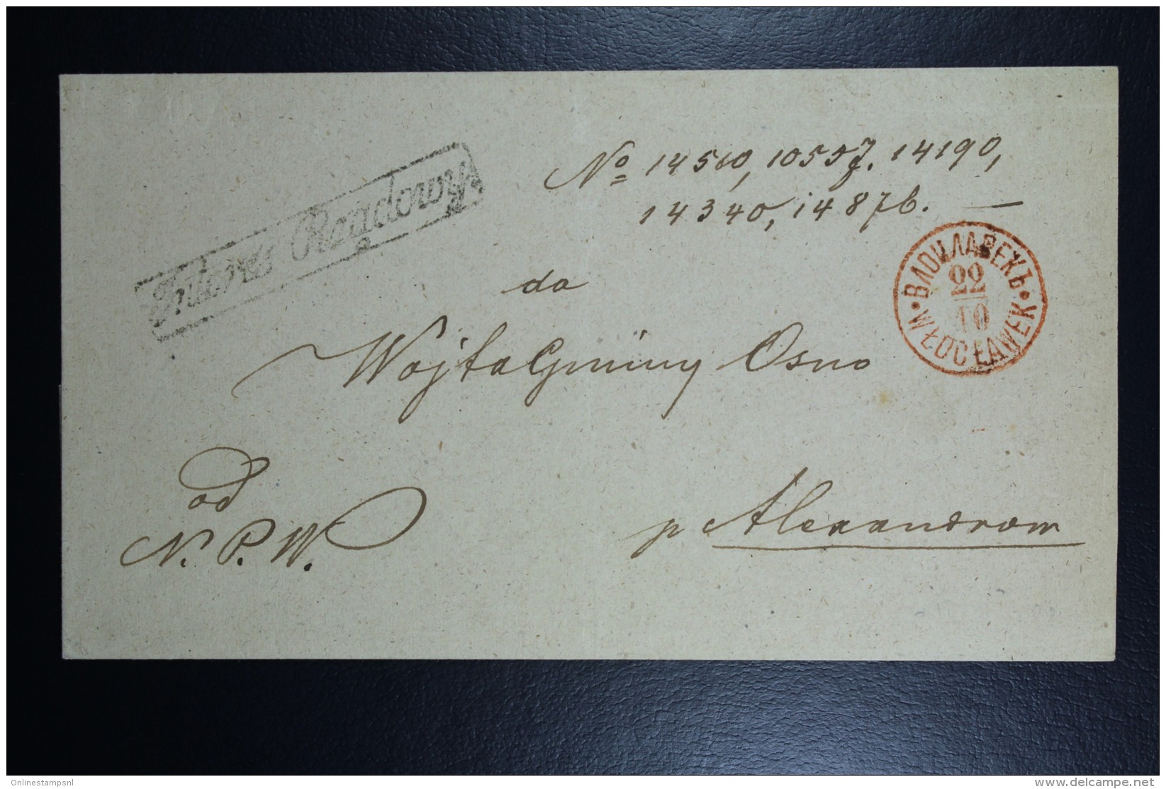 Poland: Official Letter 1856 Wloclawek CDS In Red To Alexandrow Boxed Official Mail Interes Rzadowy - ...-1860 Vorphilatelie