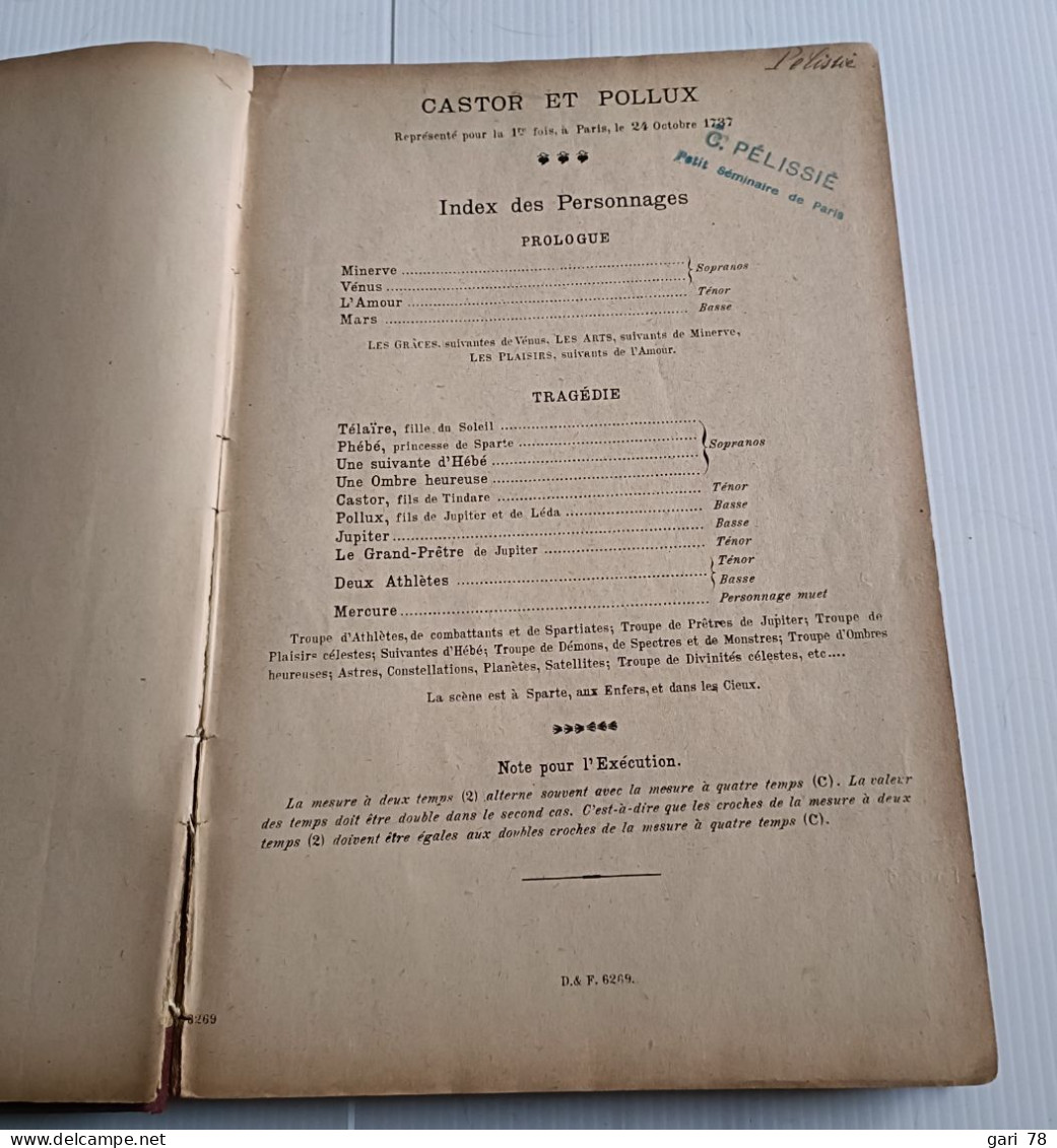 Partition J PH RAMEAU CASTOR Et POLLUX Tragédie En 5 Actes Et Un Prologue - P-R