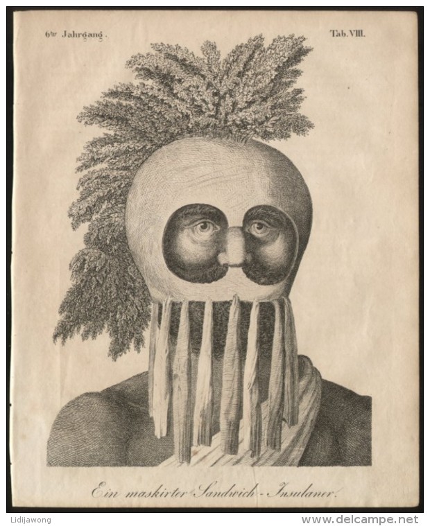 MAN In MASK - ORIGINAL ENGRAVING ETCHING 1833 - Karlsruher Unterhaltungs-Blatt - Grande Formato