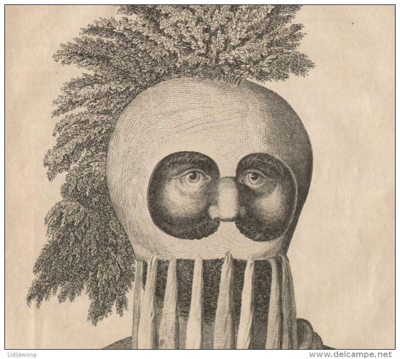 MAN In MASK - ORIGINAL ENGRAVING ETCHING 1833 - Karlsruher Unterhaltungs-Blatt - Grossdrucke