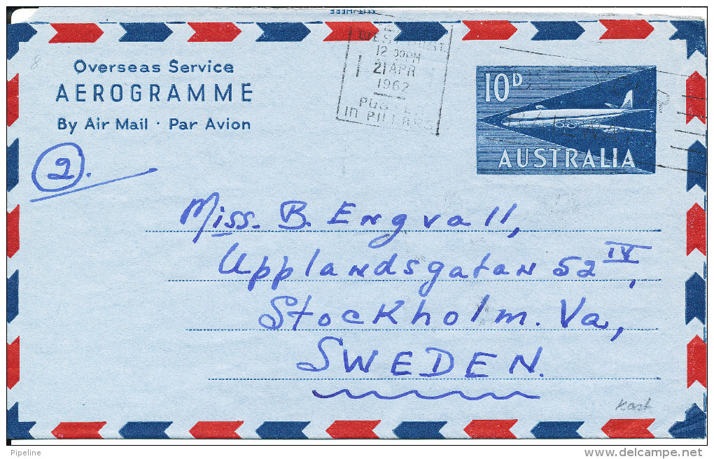 Australia Aerogramme Overseas Service Sent To Sweden Perth 21-4-1962 - Aerogramme