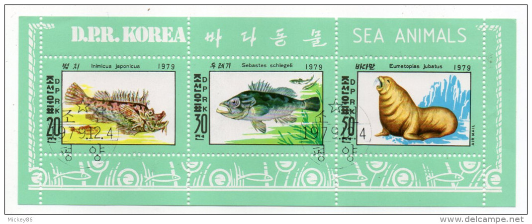 Corée Du Nord---oblitéré Date 1979---Feuillet "Sea Animals"  (poissons-lion De Mer)............à Saisir - Corea Del Norte