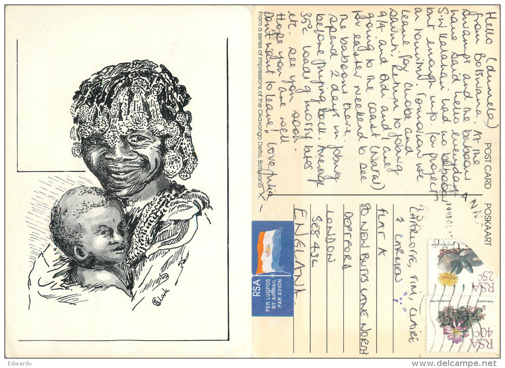 Woman And Child, Okavango Delta, Botswana Postcard Posted 1993 Stamp - Botswana