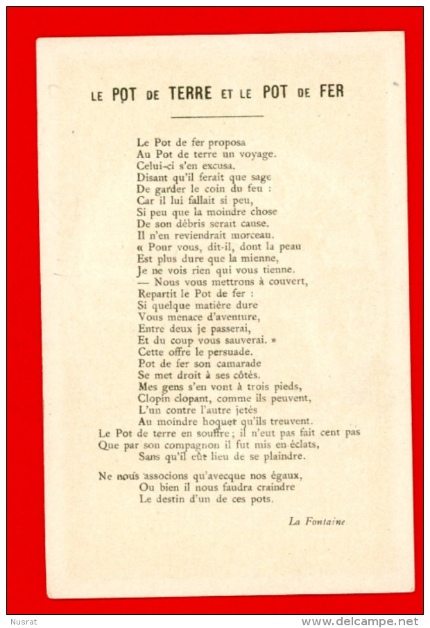 Chromo Lith. Vieillemard, Fables La Fontaine, Le Pot De Terre & Le Pot De Fer - Autres & Non Classés