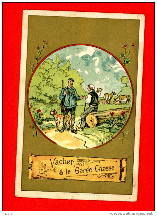 Chromo Lith. Vieillemard, Fables La Fontaine, Le Vacher & Le Garde Chasse - Autres & Non Classés