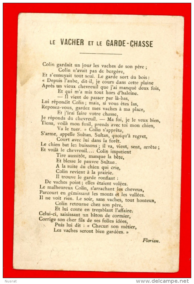 Chromo Lith. Vieillemard, Fables La Fontaine, Le Vacher & Le Garde Chasse - Autres & Non Classés