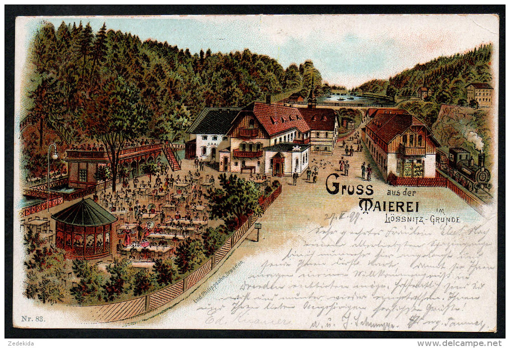 6770 - Alte Litho Ansichtskarte - Gruß Aus Der Maierei Meierei - Lössnitz Grund Bei Kötzschenbroda - Gel 1899 - Radebeul