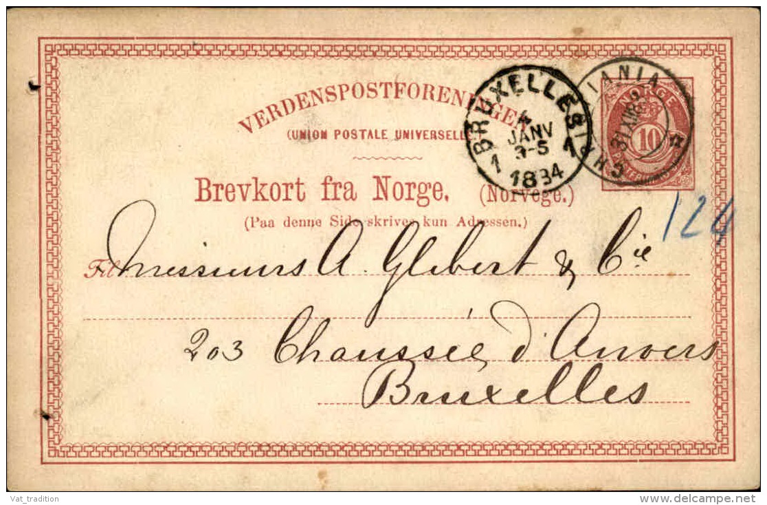 NORVÈGE - Entier Postal Pour La Belgique En 1883 /84 - A Voir - L  3173 - Interi Postali