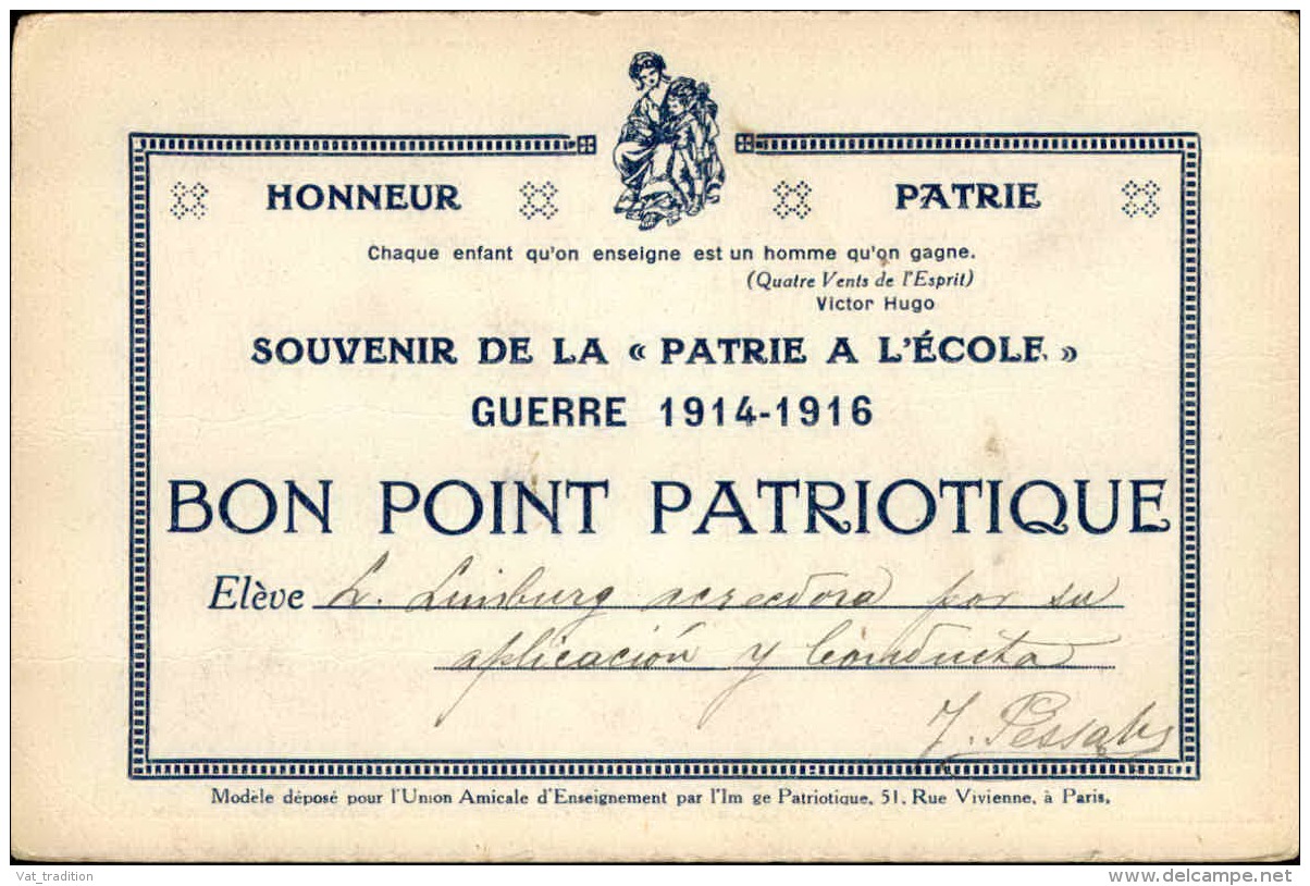 MILITARIA - Bon Point D 'école Patriotique  Guerre 1914 / 18 - A Voir - L  3192 - Weltkrieg 1914-18