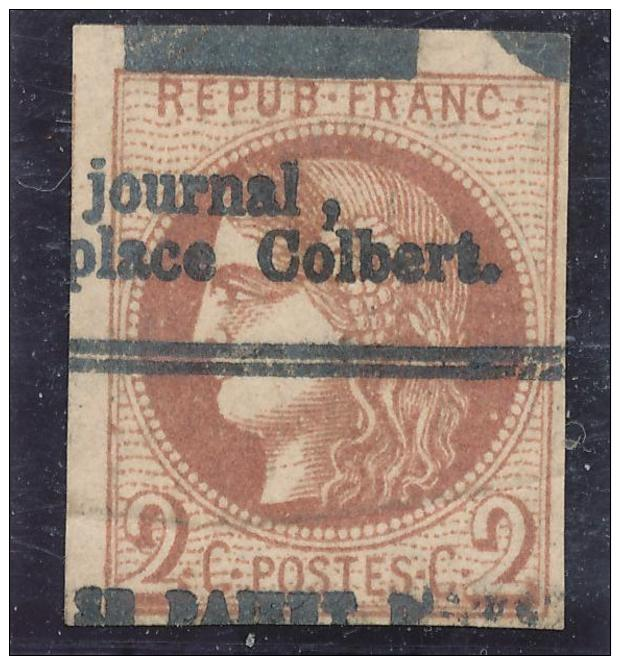 N°40BA BORDEAUX REPORT 2 ANNULATION TYPOGRAPHIQUE DES JOURNAUX. - 1870 Emission De Bordeaux