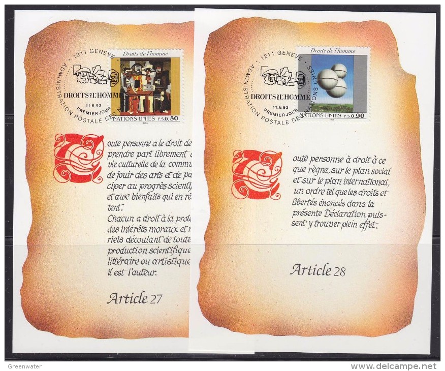 United Nations Geneva 1993 Human Rights / Droits De L'homme 2v 2 Maxicards (32392) - Cartes-maximum